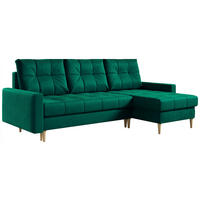 ECKSOFA Astra Dunkelgrün Velvet - Dunkelgrün/Braun, Holz/Textil (220/140cm) - MKS