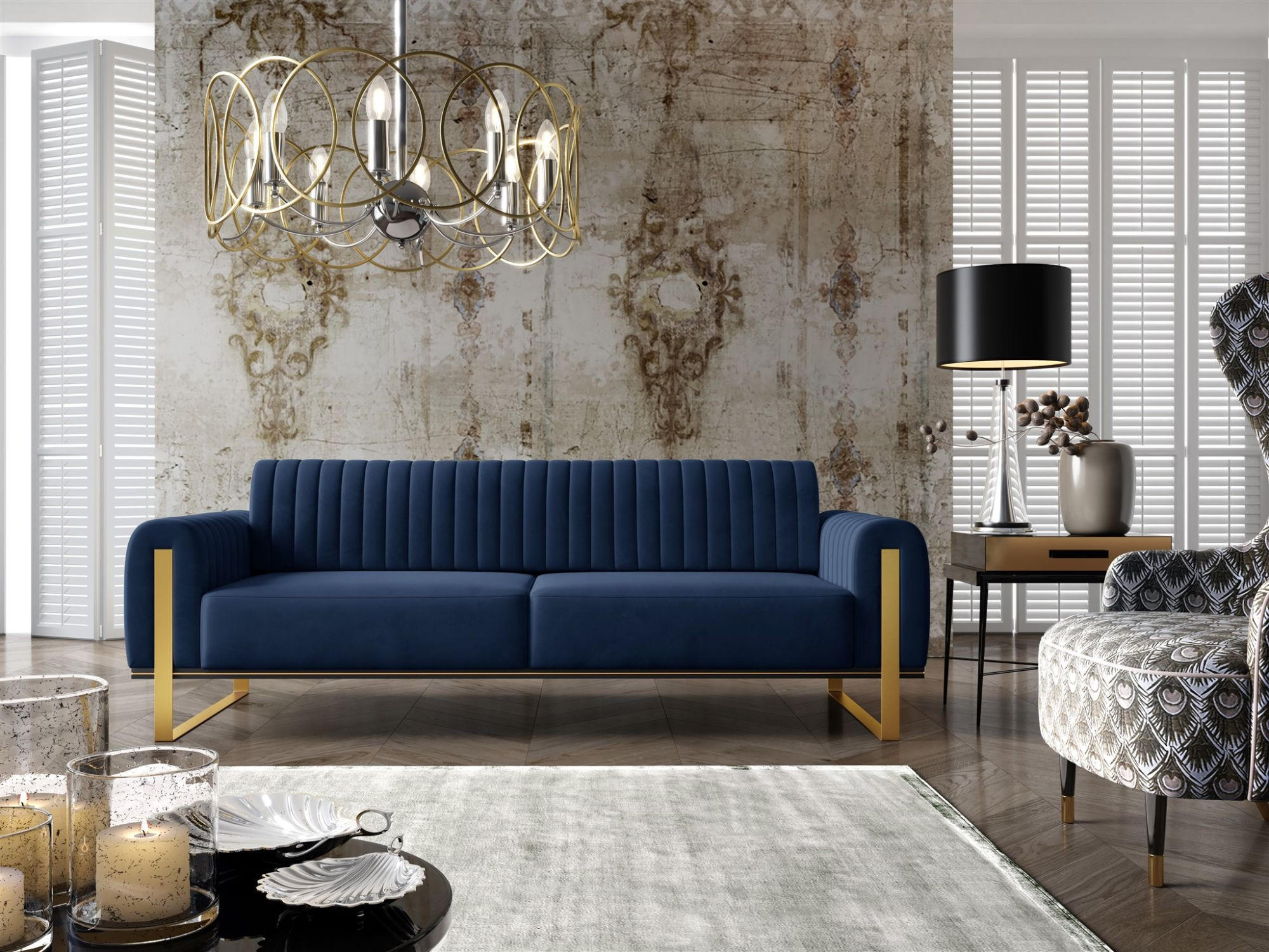 SOFA Valerie 3-sitzer - Dunkelblau, Holzwerkstoff/Textil (228/79/90cm) - Fun Möbel