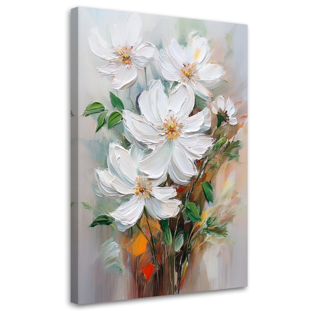 WANDBILD bemalte weiße blumen natur - Weiß, Textil (60/90cm) - Feeby