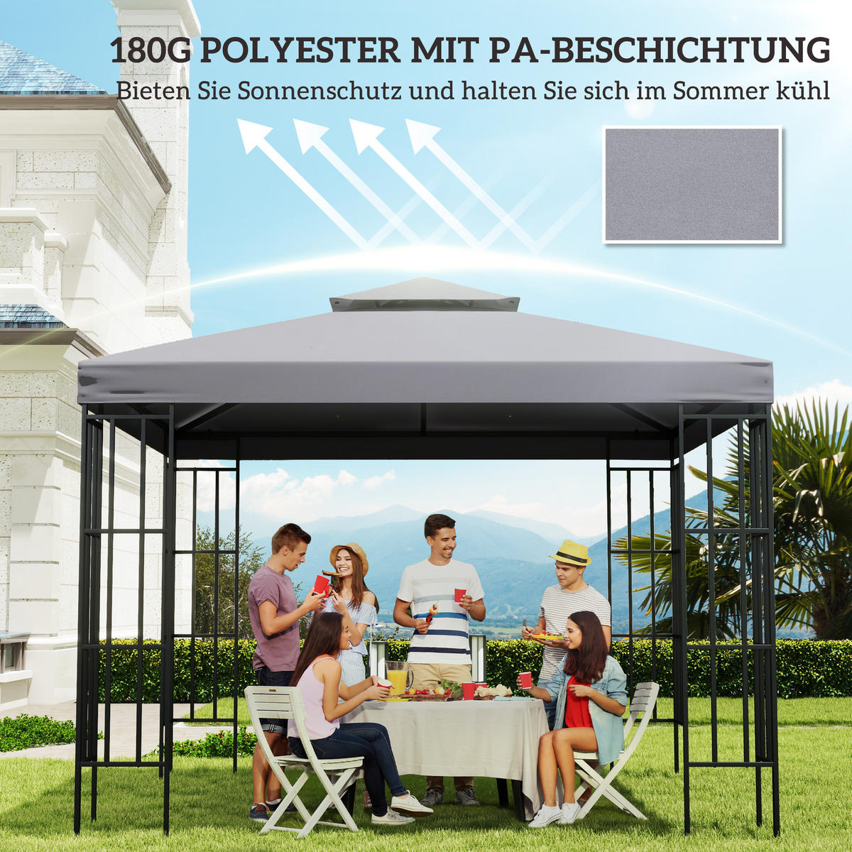 ERSATZDACH für Pavillon 3 x 3 m Pavillondach mit Doppeldach Ablauflöcher - Hellgrau, Textil (300/18/300cm) - Outsunny