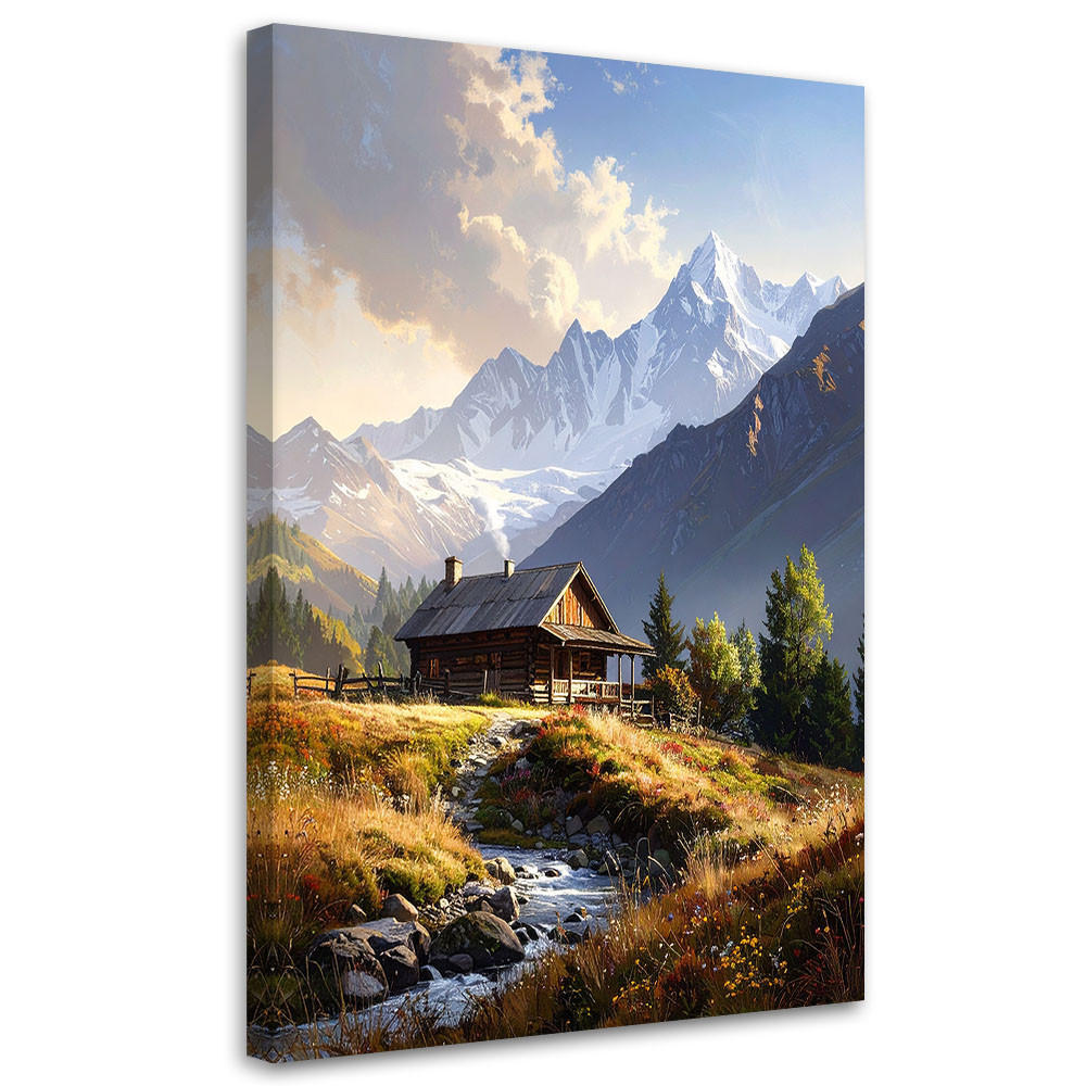 BILD auf Leinwand, Berglandschaft Hütten Natur - Multicolor, Textil (30/45cm) - Feeby