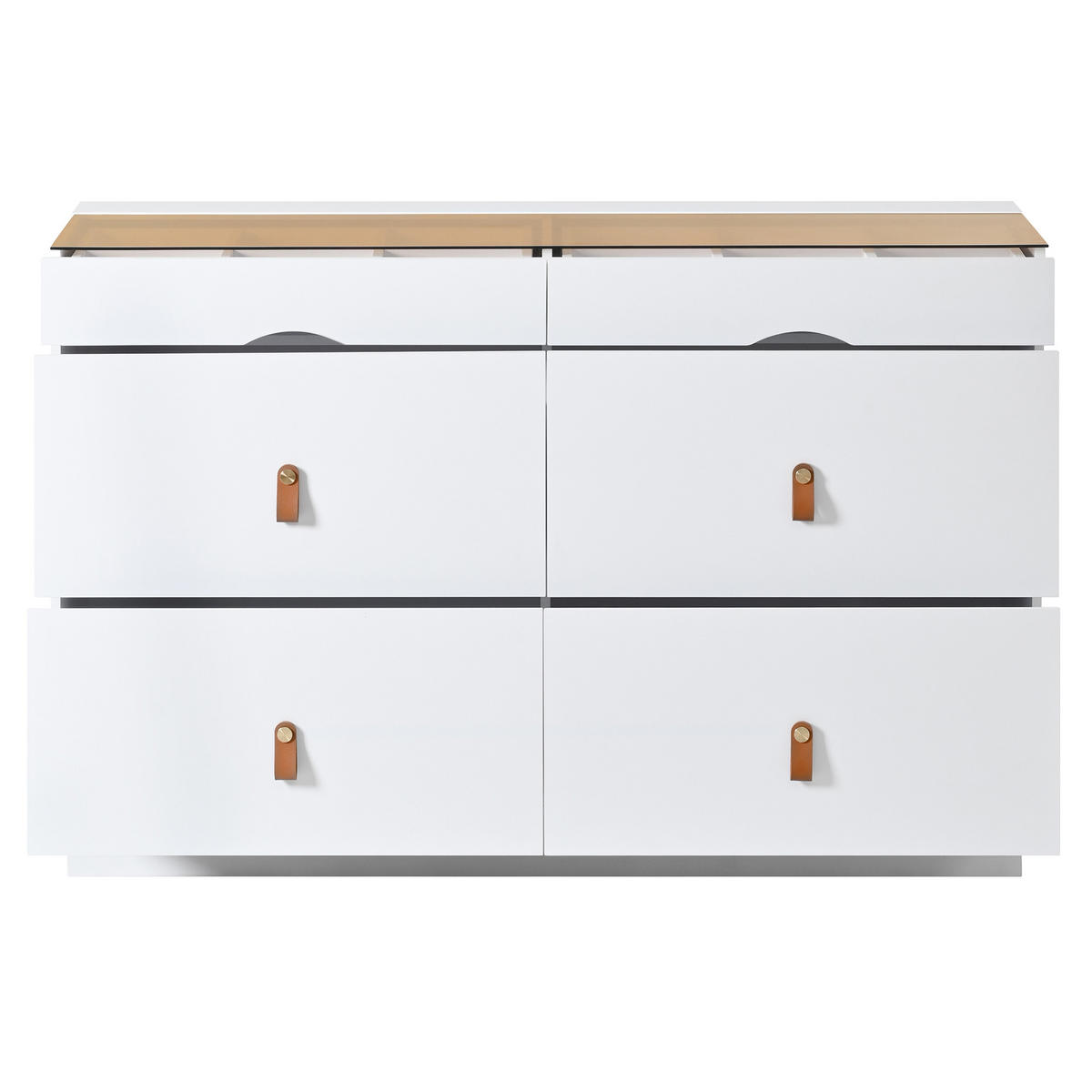 SIDEBOARD aus Glas und Spanplatte 120x40x78 cm Weiß mit 6 Schubladen, Facheinteilung und Kippsicherung - Weiß, Glas (120/78/40cm) - Modfu