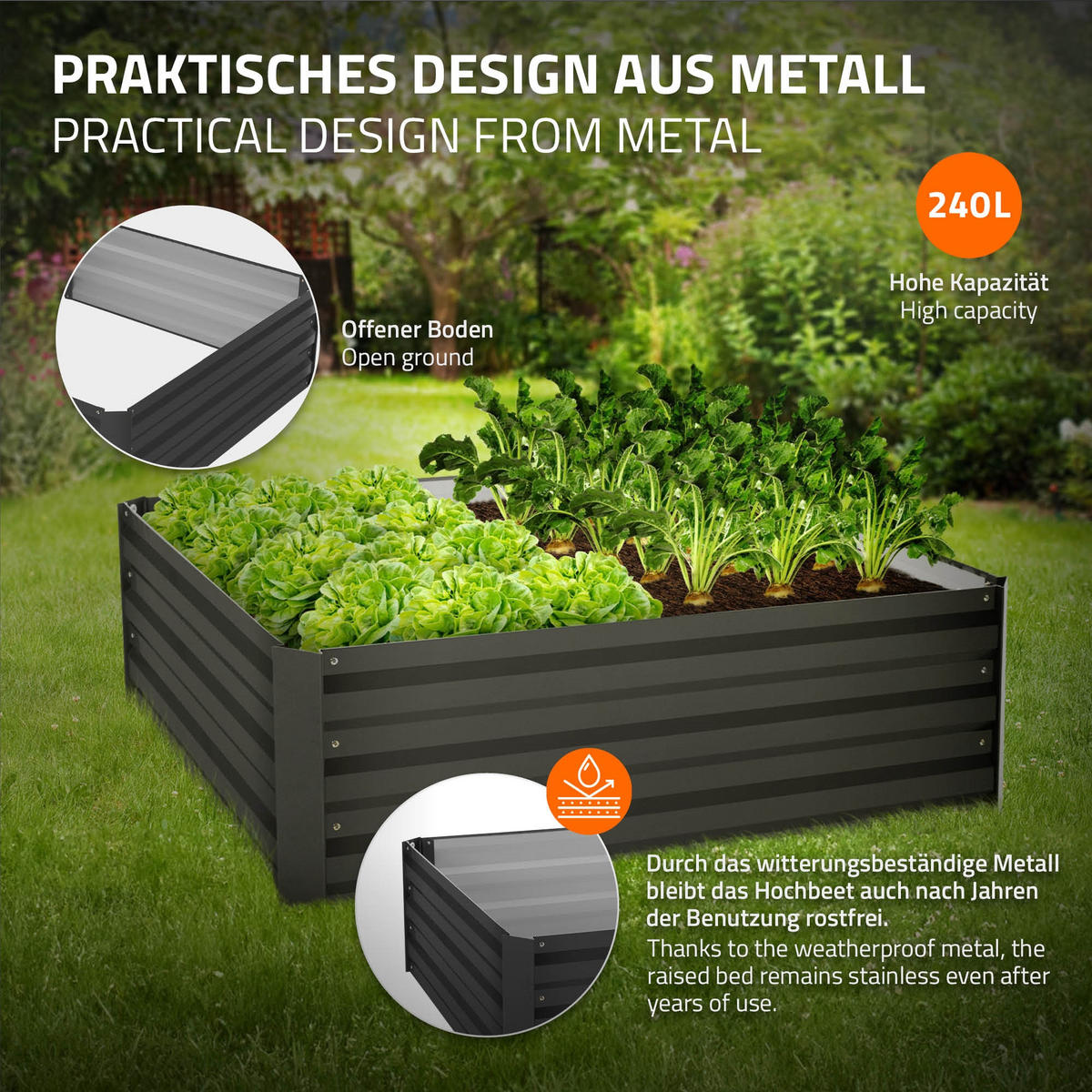 HOCHBEET 4er Set - Anthrazit, Metall (90/30/90cm) - ML-DESIGN