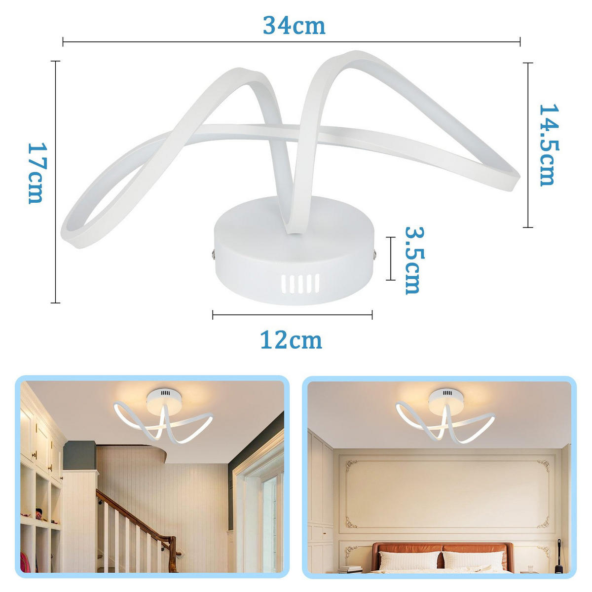 LED-DECKENLEUCHTE Marburg 34/14.5/17 cm - Weiß, Metall (34/14.5/17cm) - Nettlife