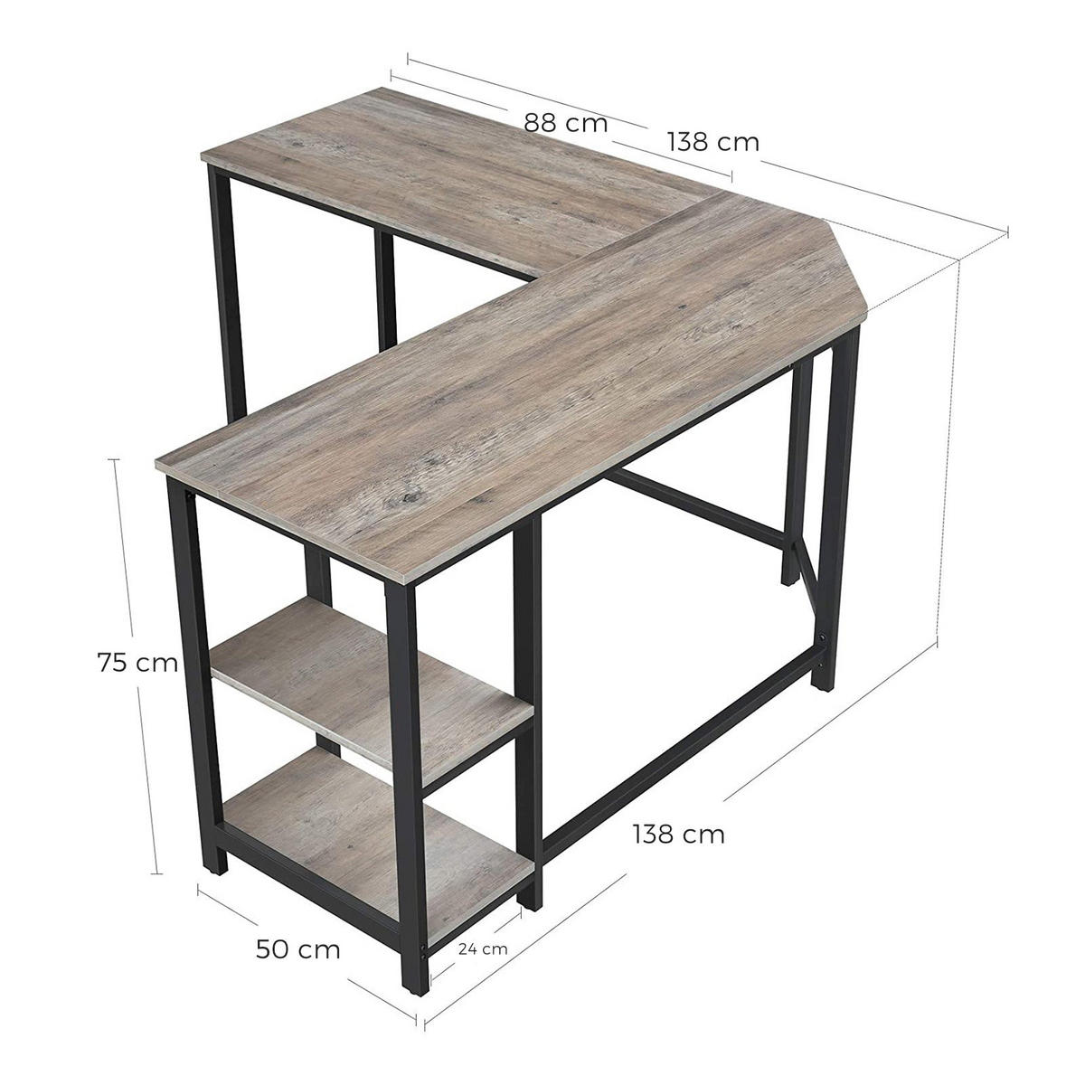 ECKSCHREIBTISCH COMPUTERTISCH - Schwarz, Holzwerkstoff (138/138/75cm) - Hansiro