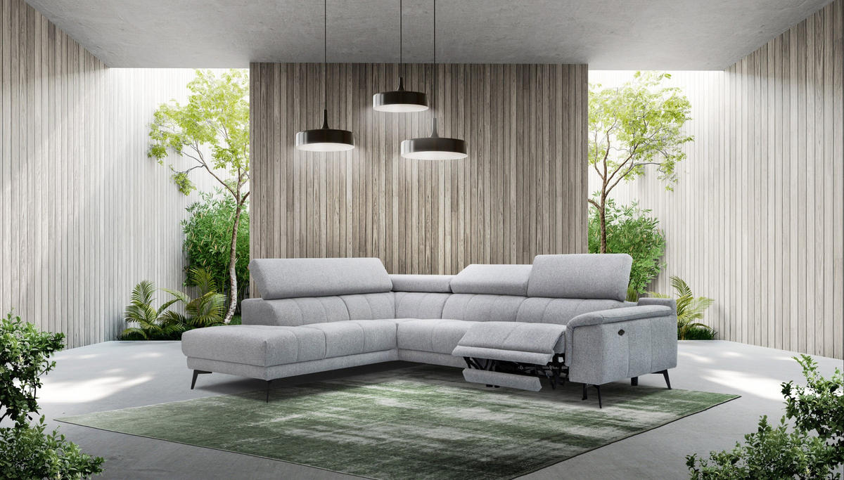 ECKSOFA FIERO 5-Sitzer mit 1 Relaxfunktion, silberfarben - Silberfarben, Holzwerkstoff/Textil (228/290cm) - Courtois Laville