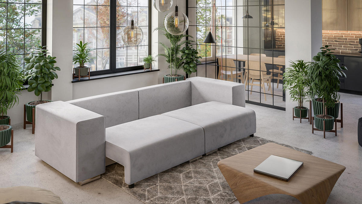 BIGSOFA Kami Microfaser Silber - Silberfarben/Schwarz, Kunststoff/Textil (290/80/110cm) - S-Style Möbel