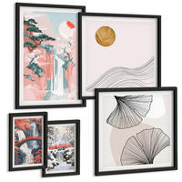 BILDER SET 5er Set - 50x50 cm & 20x30 cm & 40x60 cm Schwarzer Rahmen - Wasserfälle, Brücken, Bäume, Jahreszeiten - Schwarz, Kunststoff (40/60cm) - TULUP