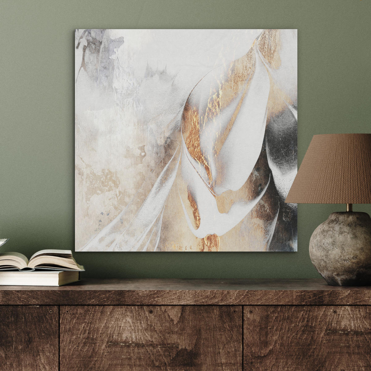AKUSTIKBILD Luxus - Abstrakt - Gold - Weiß Wandbilder 60x60 cm - Goldfarben, Kunststoff (60/60/0.9cm) - MuchoWow