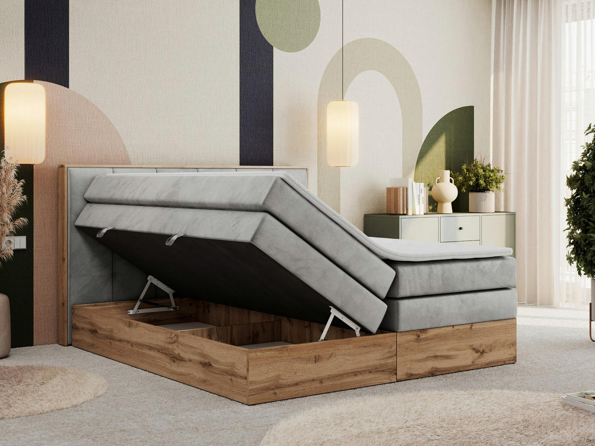 BOXSPRINGBETT ALBERO 1 KING 120/200 Hellgrau Velvet - H3 - Hellgrau, Holz/Textil (120/200cm) - MKS