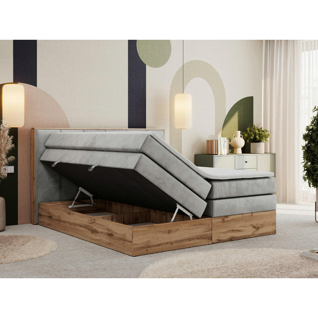 Thumbnail - MKS Boxspringbett, Hellgrau, Textil, 2-Sitzer, H4, Rechteckig, 180x200 cm, Oeko-Tex®, Schlafzimmer, Betten, Boxspringbet...