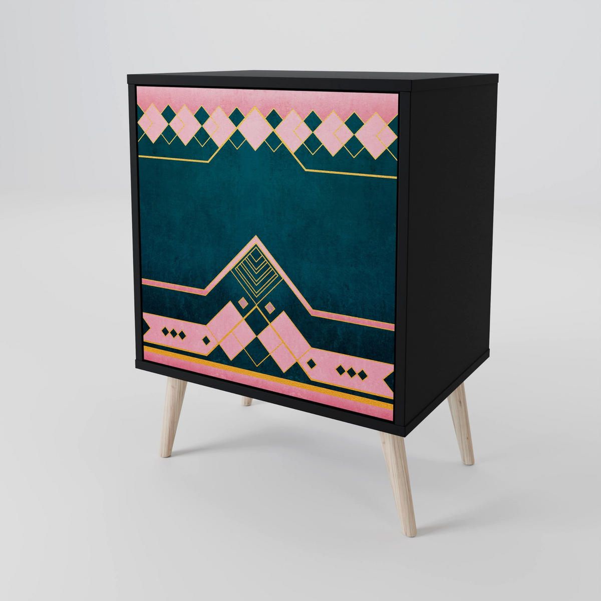 SIDEBOARD ROYAL COMPOSITION, Schwarz, 57,5x42x75,5 cm, Goldfarbene Metallfüße - Goldfarben/Multicolor, Holzwerkstoff/Metall (57.5/75.5/42cm) - SpaceRebels