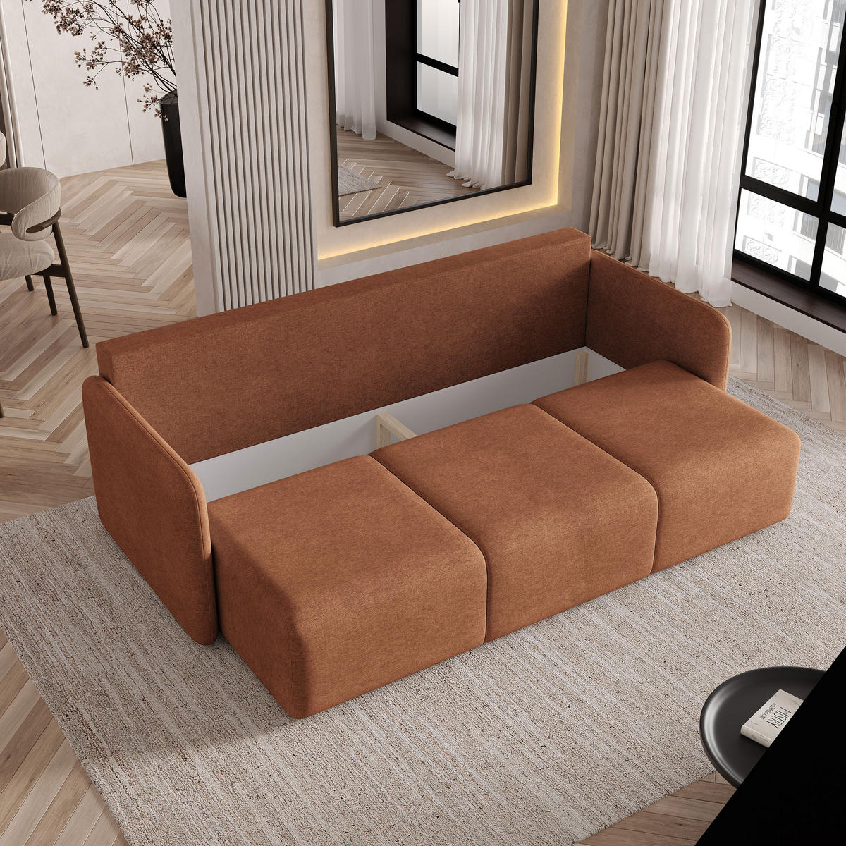 BETTSOFA SUVI III NV Orange Geflochtener Stoff mit Schlaffunktion - Orange, Textil (90/85/220cm) - MASSENO