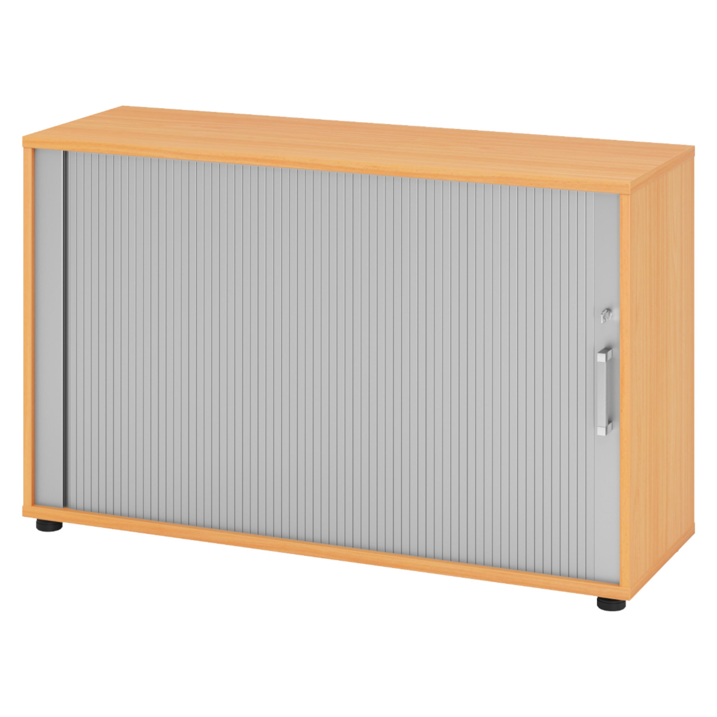 ROLLLADENSCHRANK - 2 Ordnerhöhen 40/120/74,8 cm in Buchefarben/Silberfarben Chromgriff (Metall) - Buchefarben/Silberfarben, Holzwerkstoff (120/74.8/40cm) - bümö