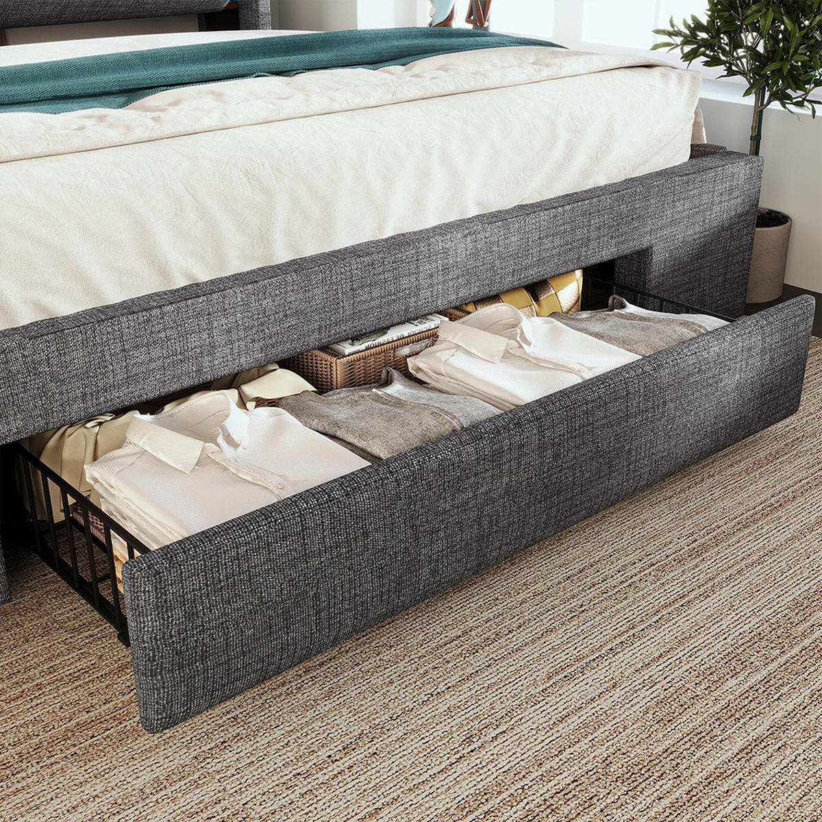 POLSTERBETT 160x200 cm Mit Matratze,Leinen in Grau - Grau, Textil (160/200cm)