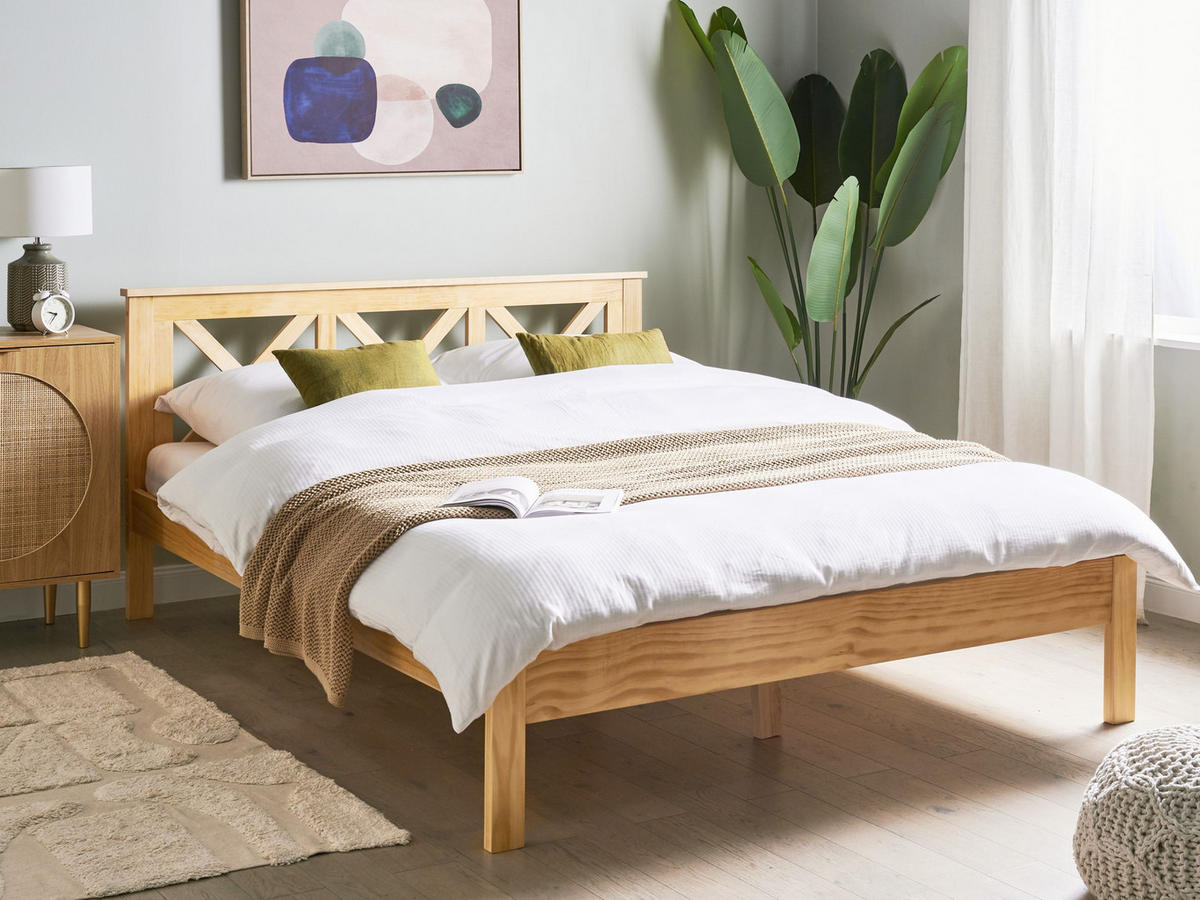 BETT mit Lattenrost 160x200 cm Heller Holzfarbton Tannay - Hellbraun, Holz (160/200cm) - Beliani