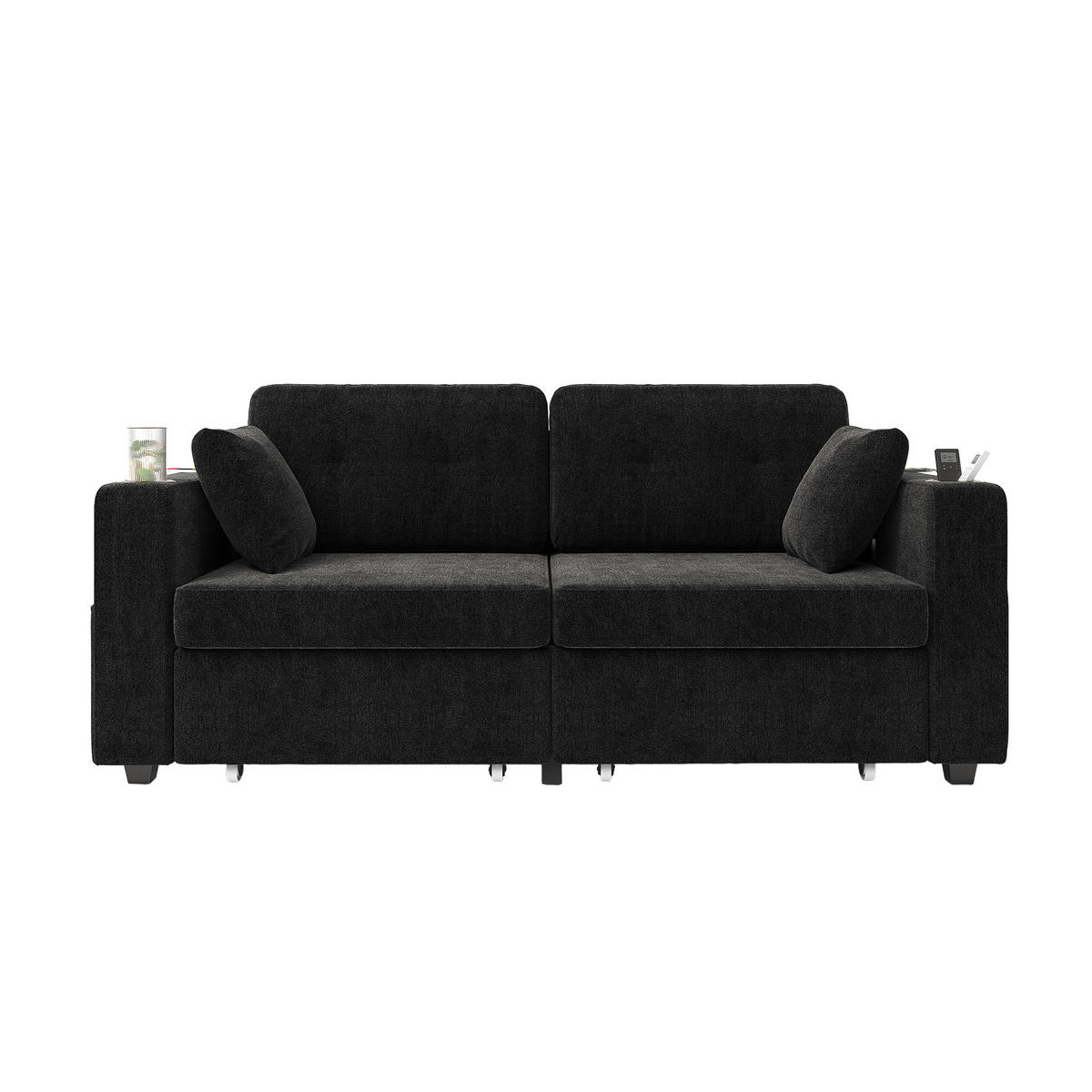 2-SITZER Sofa aus Chenille 172x75x82 cm in Schwarz mit USB & Stauraumschubladen - Schwarz, Textil (75/82/172cm) - Modfu