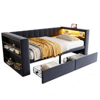 POLSTERBETT 90/190 cm dunkelgrau mit LED-Beleuchtung und großem Stauraum - Dunkelgrau, Textil (90/190cm) - OKWISH