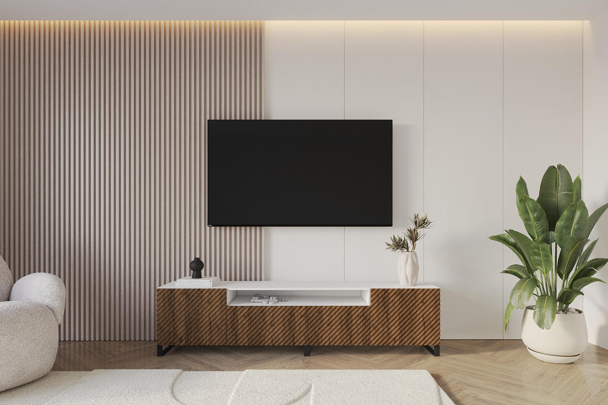 LOWBOARD ZENO-S 200x53x41 cm - Weiß / Katania - Eiche Wotan/Schwarz, Holzwerkstoff (200/53/41cm) - ALTDECOR