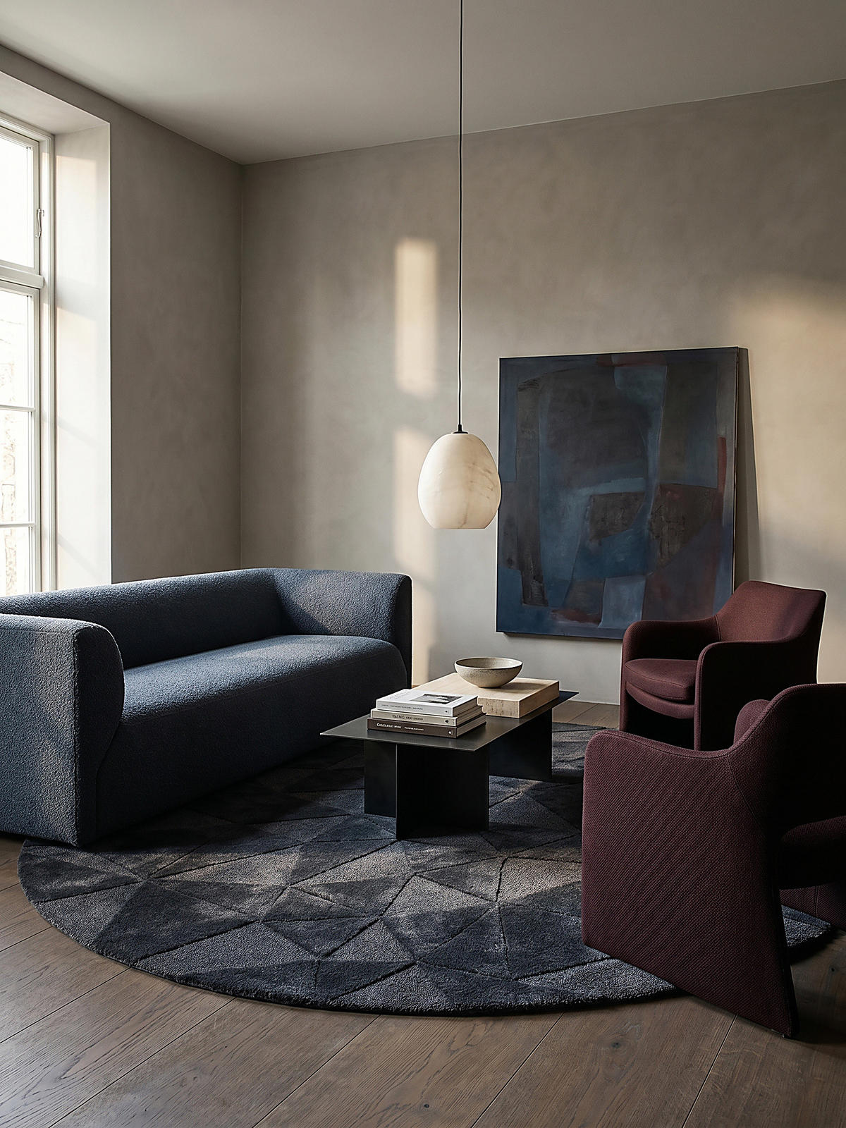 WOLLTEPPICH DEBEN, geometrisch, Anthrazit, Ø 160 cm - Anthrazit, Textil (160/160cm) - KADIMA DESIGN