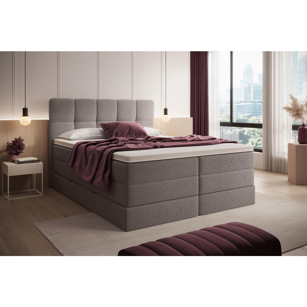Thumbnail - wonello Boxspringbett, Braun, Textil, H3, Höhe ca. 18 cm, 200x200 cm, Schlafzimmer, Betten, Boxspringbetten