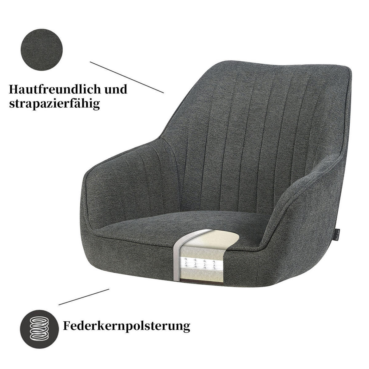 ARMLEHNSTUHL ARVIT - Schwarz/Grau, Textil/Metall (58/87/61cm) - B&D Home