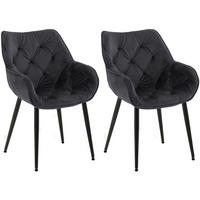 ARMLEHNENSTUHL 2er Set Samt Schwarz - Schwarz, Textil/Metall (58/83/62cm) - CLP