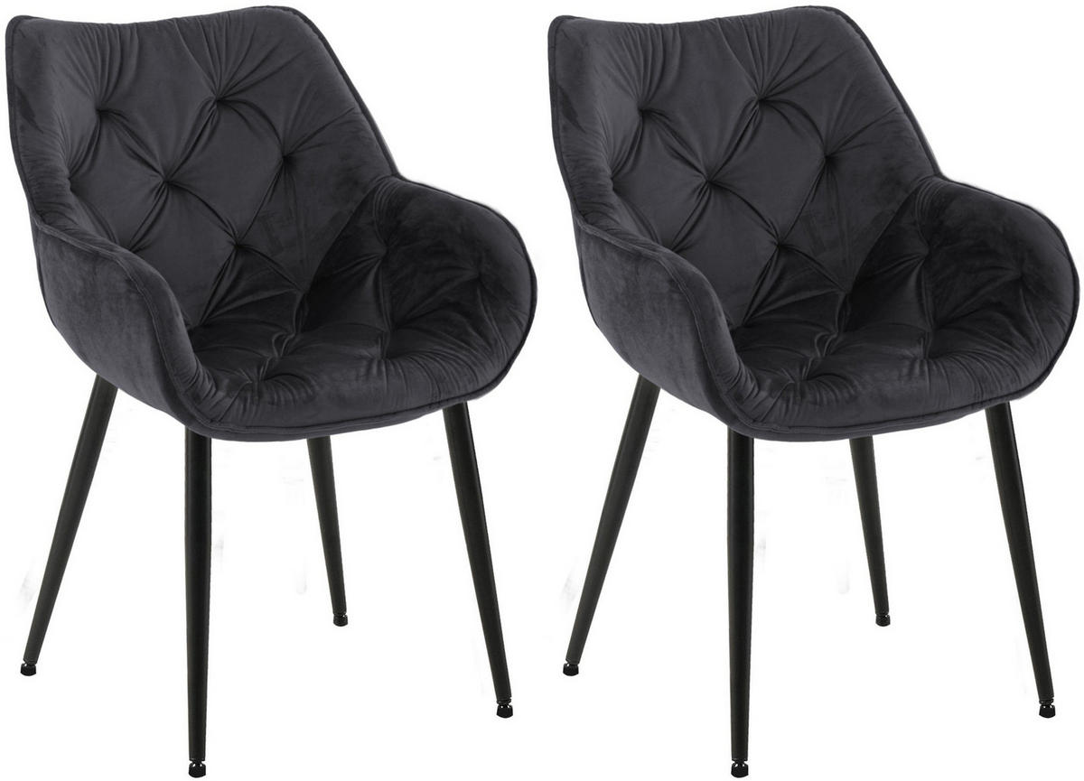 ARMLEHNENSTUHL 2er Set Samt Schwarz - Schwarz, Textil/Metall (58/83/62cm) - CLP