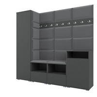 GARDEROBE NELA X 200 cm (Modulare Flurmöbel Graphit mit Sitzpolster Dunkelgrau 15 Schrank + Sideboard) - Dunkelgrau/Silberfarben, Holz/Holzwerkstoff (200/187/40cm) - Ravio