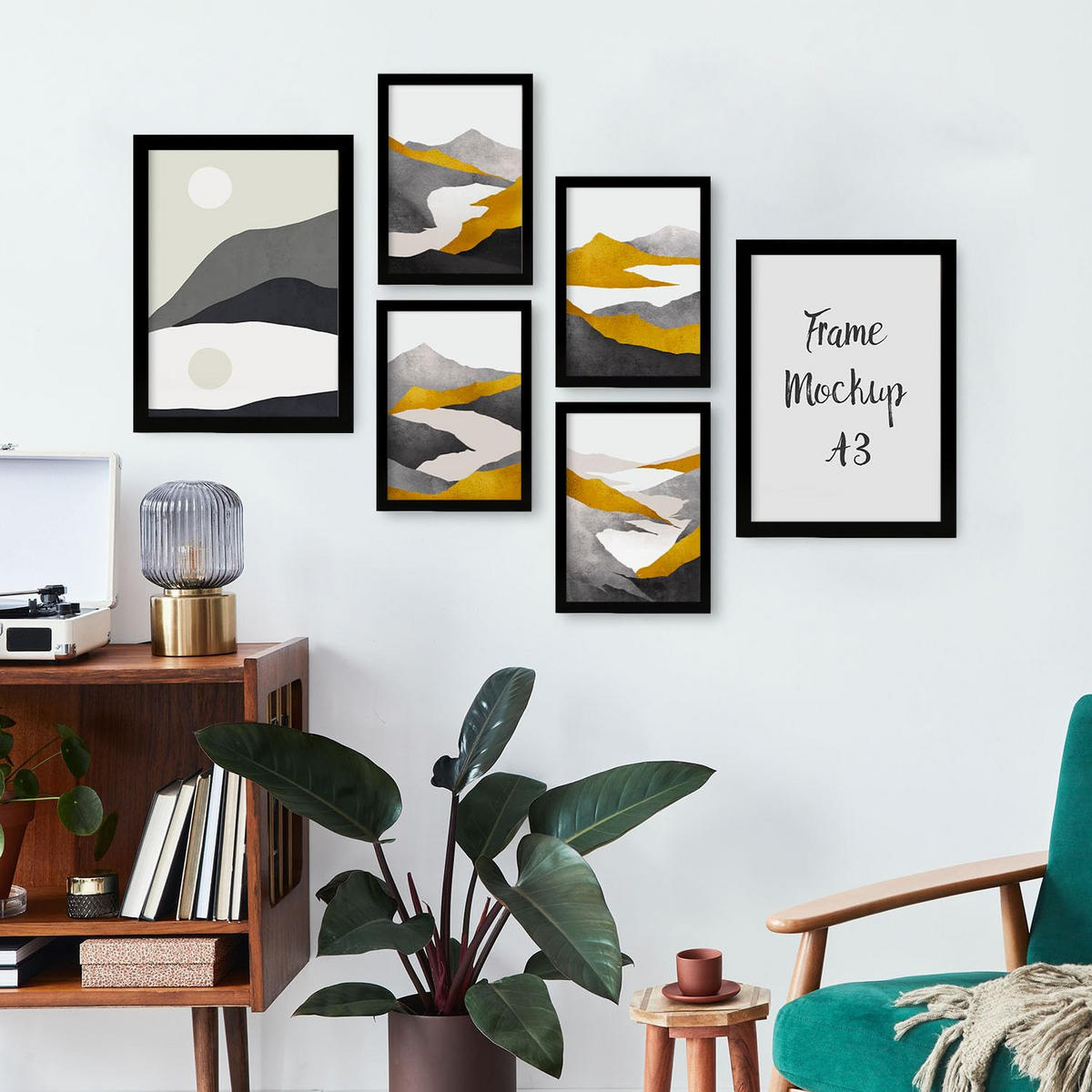 POSTER Set Mit 6 Bergrahmen In Kulissen Abstracts Ästhetische Dekorative Gemälde Für Ihr Wohnzimmer, Schlafzimmer, Zuhause A3 & A4 Schwarzer Rahmen - Schwarz, Papier (29/3cm) - Nacnic