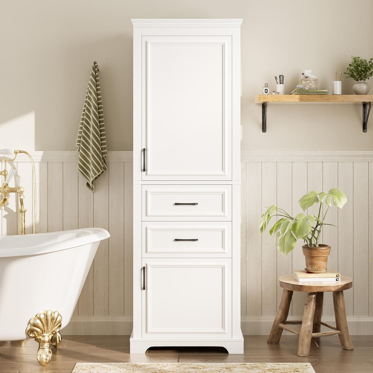 BADEZIMMER-HOCHSCHRANK 60x40x180 cm Weiß aus Holzwerkstoff mit Schränken & Schubladen - Weiß, Holzwerkstoff (60/180/40cm) - Modfu