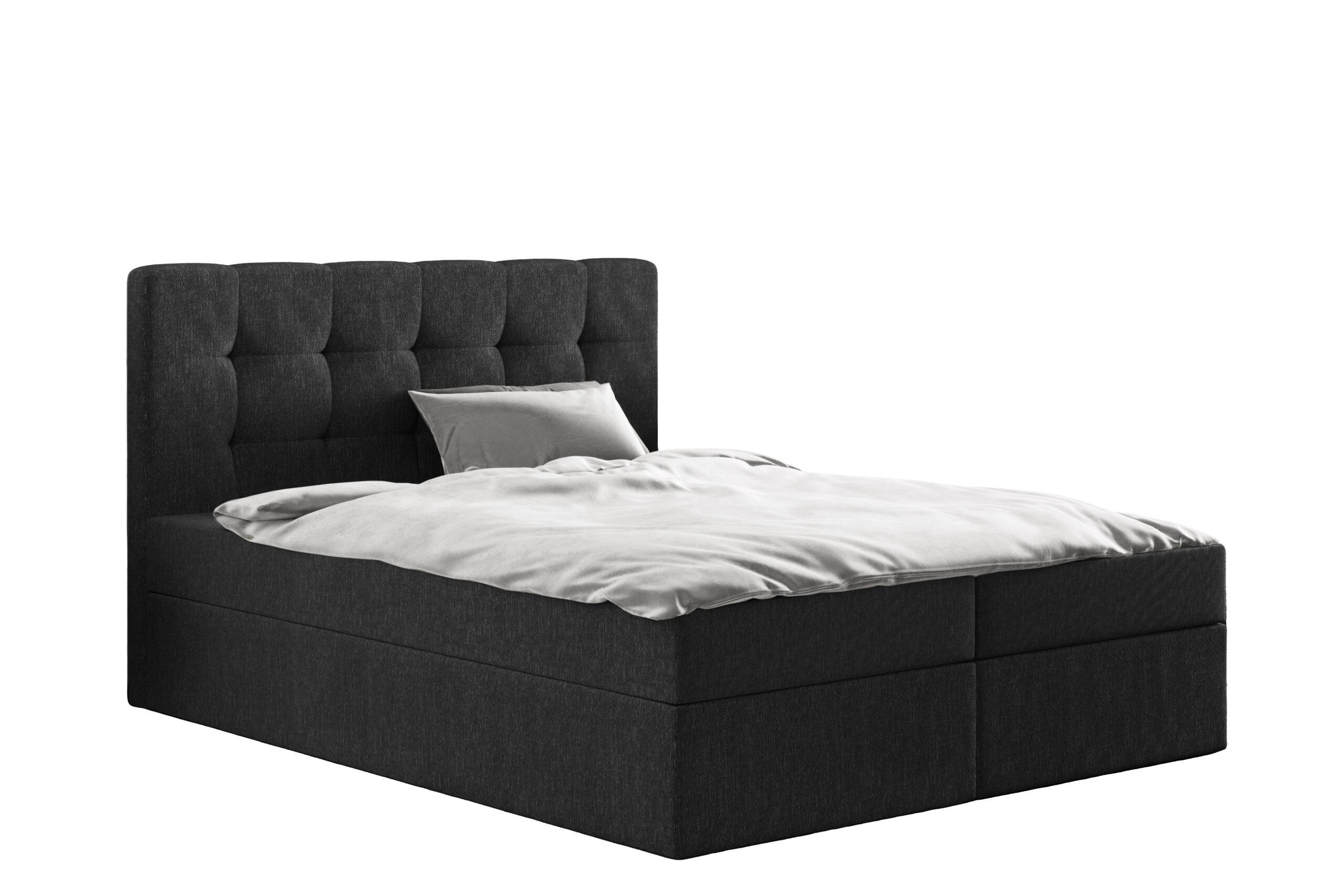BOXBETT Mit Matratze Und Bettkasten, LUDANO Stoff Sydney Schwarz 200x200 cm H2-Pocket - Schwarz, Holz (200/200cm) - Kaiser Möbel