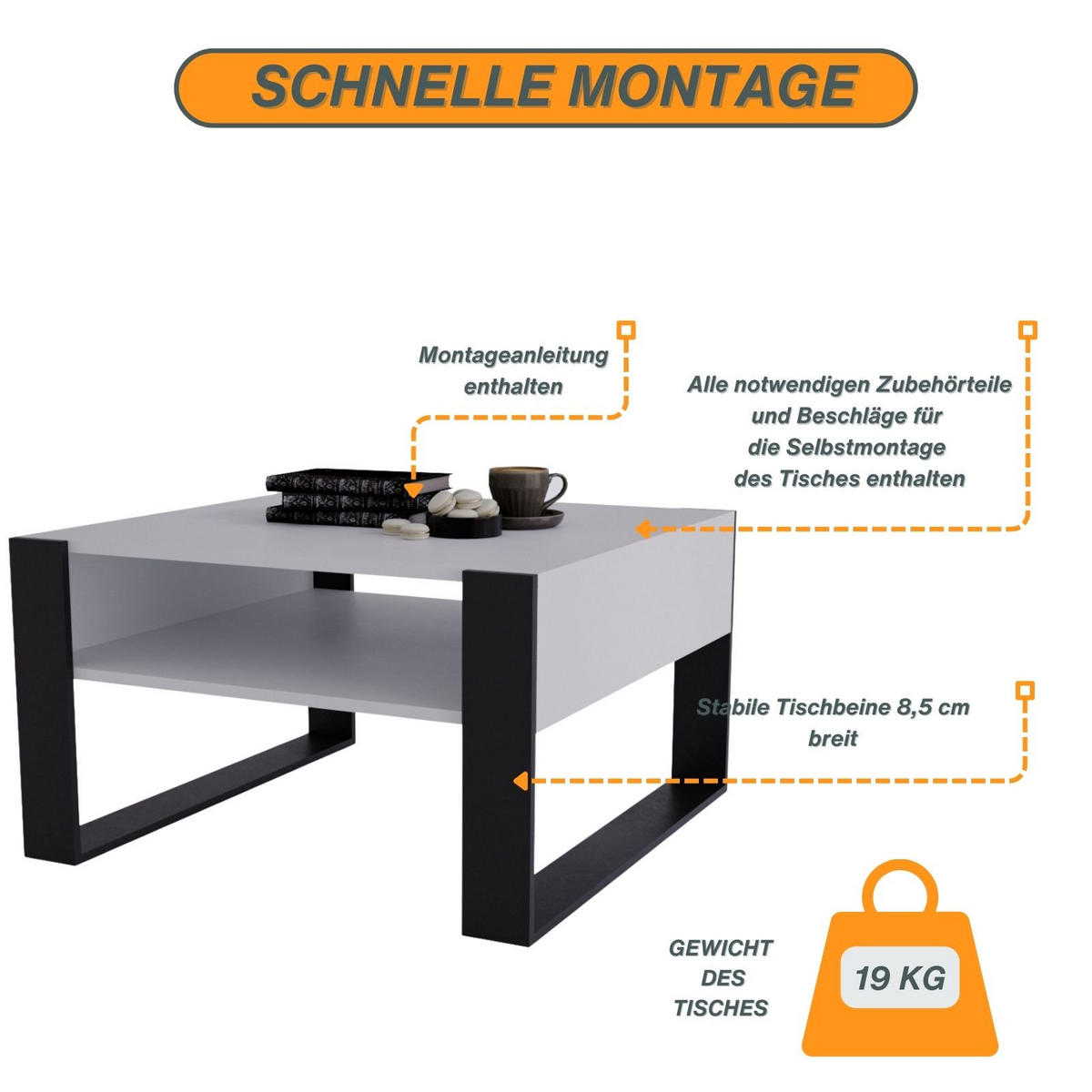COUCHTISCH Holzwerkstoff rechteckig stabil Weiß 45/71.5/68cm - Schwarz/Weiß, Holzwerkstoff (68/71.5/45cm) - CraftPAK