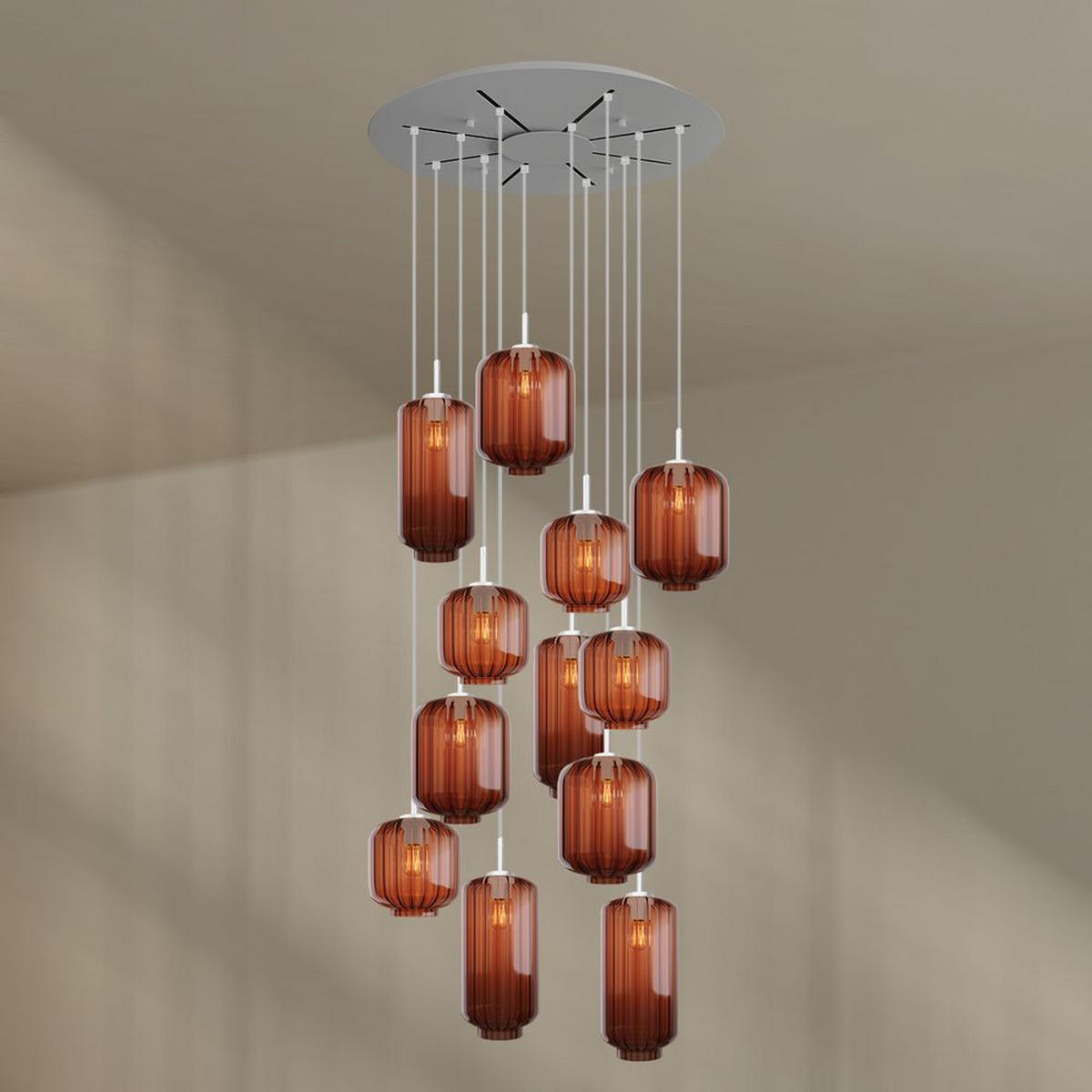 GALERIELEUCHTE Velo 12-flammig Braun Ø 18/20/25cm - Braun/Weiß, Glas (25/25/27cm) - s.luce
