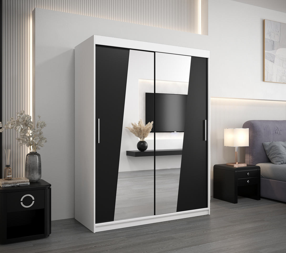 SCHWEBETÜRENSCHRANK 200/150/62 2-türig - Silberfarben/Schwarz, Holz/Kunststoff (150/200/62cm) - Abiks Möbel