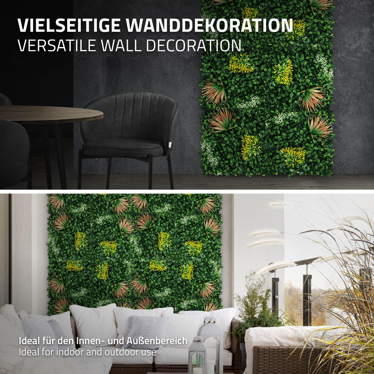 KÜNSTLICHE PFLANZENWAND 4er Set 50x50 cm Kunstpflanzen Wand Innen Aussen Grün Copper Leaf - Grün/Kupferfarben, Kunststoff (50/50/10cm) - ECD-Germany