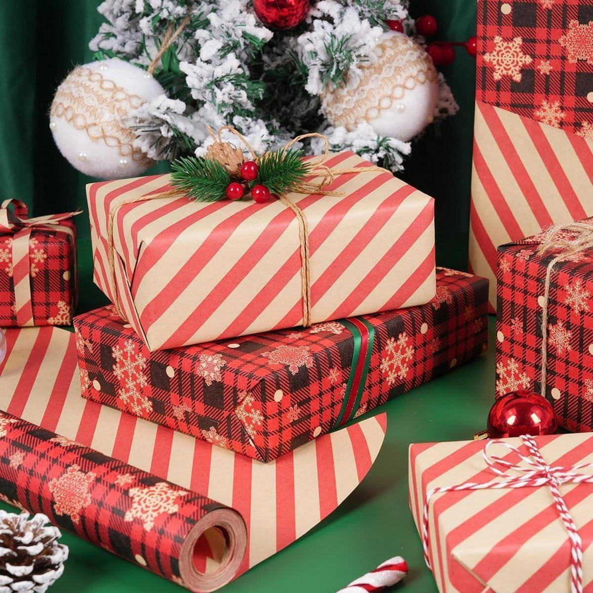 GESCHENKPAPIERROLLE Weihnachten Wendbar Rot Braun Schwarz 43 cm x 10 m - Multicolor, Papier (43/43/43cm)