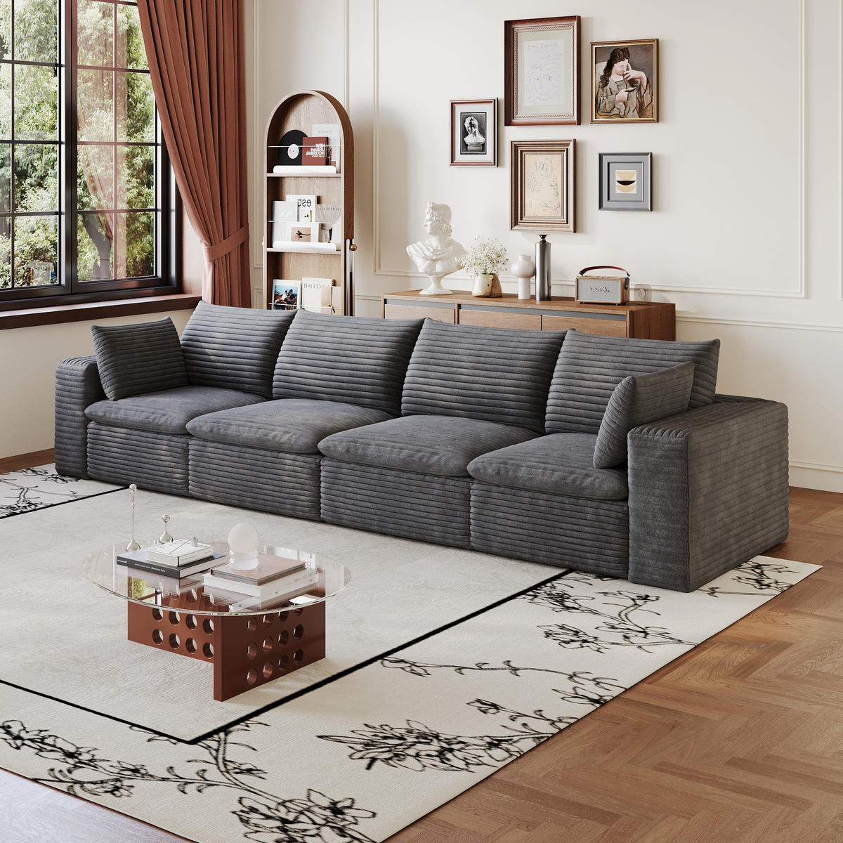 4-SITZER-SOFA DE-34773 mit abnehmbare Polsterung Dunkelgrau - Dunkelgrau, Textil (90/60/340cm) - ComfortXL