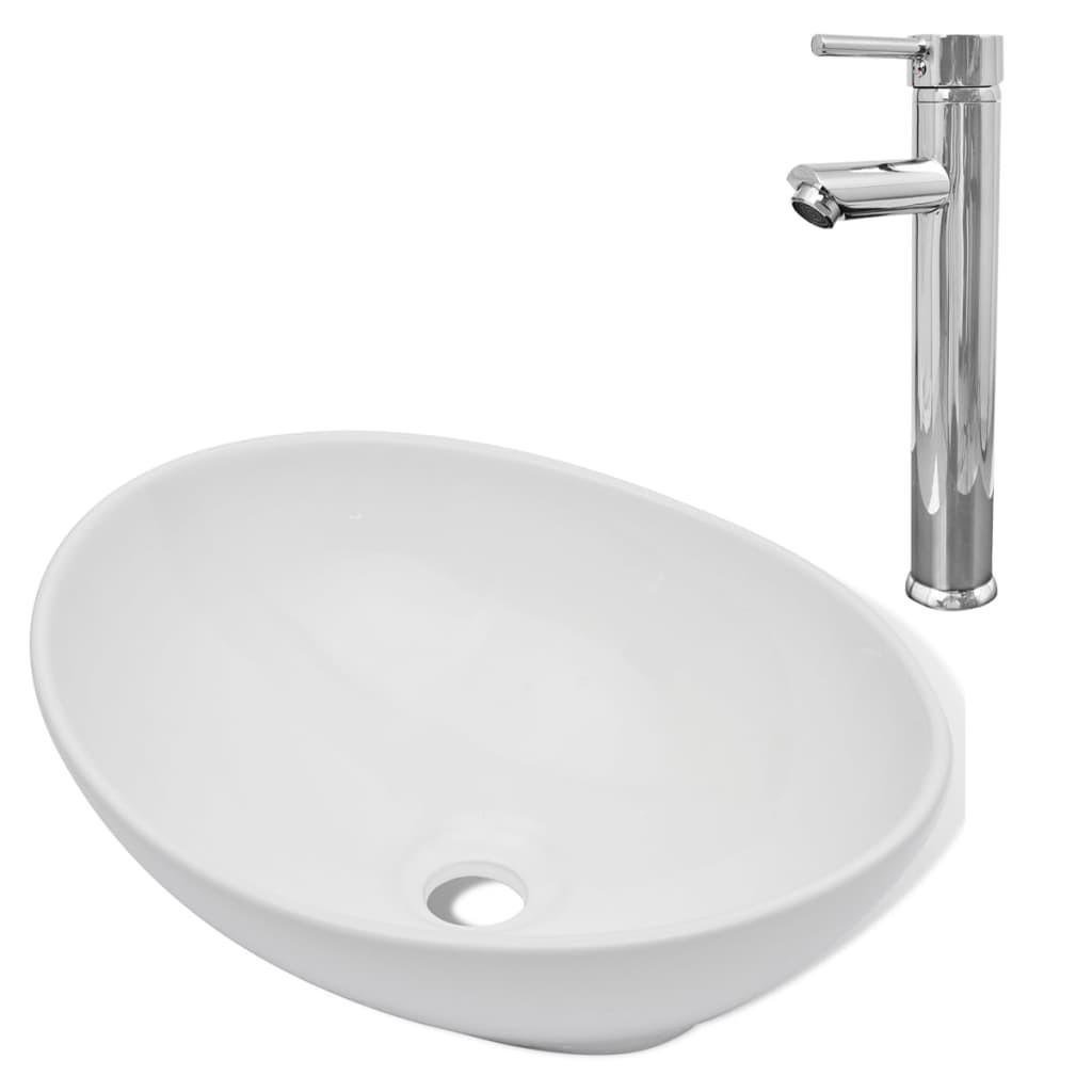 WASCHBECKEN mit Waschtischarmatur Laventure 40/33/13.5 cm - Weiß, Keramik (40/13.5/33cm) - Nettlife