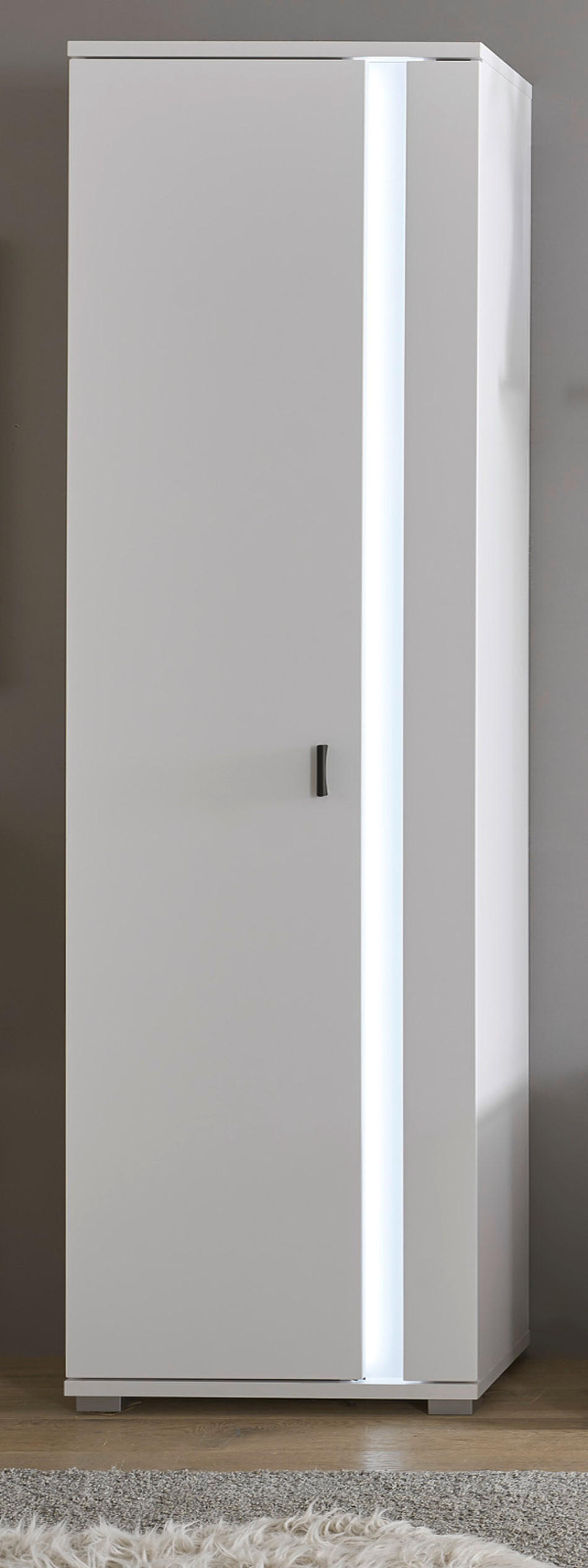 STAURAUMSCHRANK weiß matt, Mehrzweckschrank inklusive Frontbeleuchtung 55 x 200 cm - Weiß, Holzwerkstoff (55/200/35cm) - Furn.Design