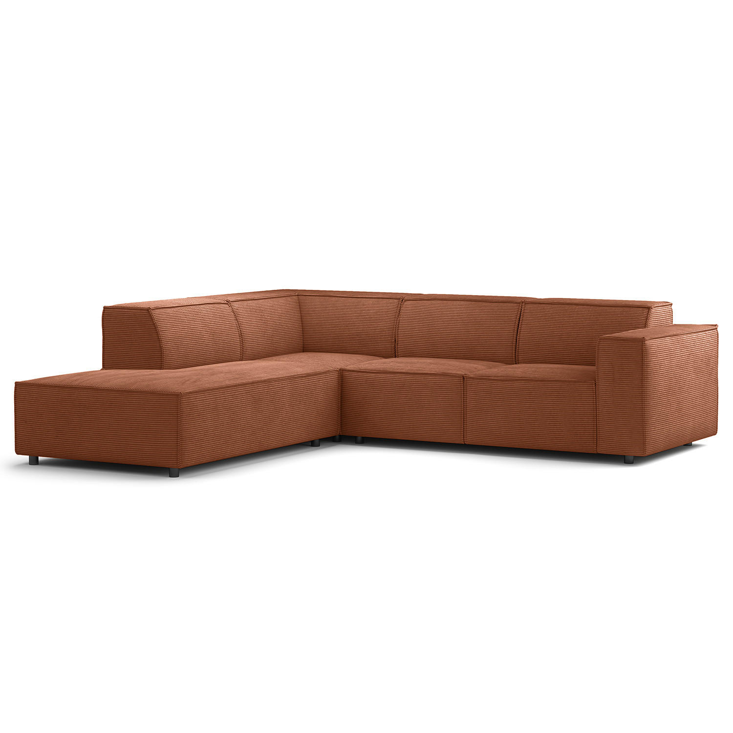 ECKSOFA mit Ottomane - Schwarz/Braun, Kunststoff/Textil (260/234cm) - home24