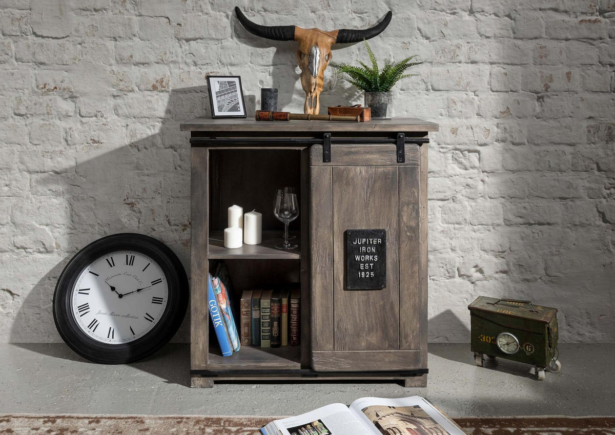 KOMMODE Mango 90x45x100 grau lackiert RAILWAY #203 - Grau, Holz (90/100/45cm) - Massivmoebel24