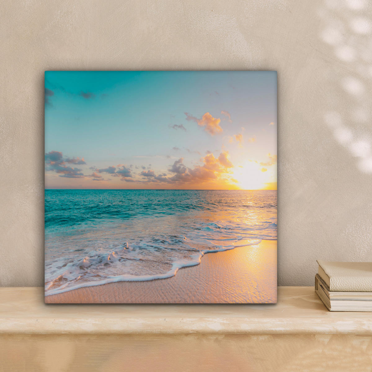 LEINWANDBILD - Sonnenuntergang - Strand - Meer - Sommer - Blau - 20x20 - Wandbilder - Multicolor, Textil (20/20cm) - MuchoWow