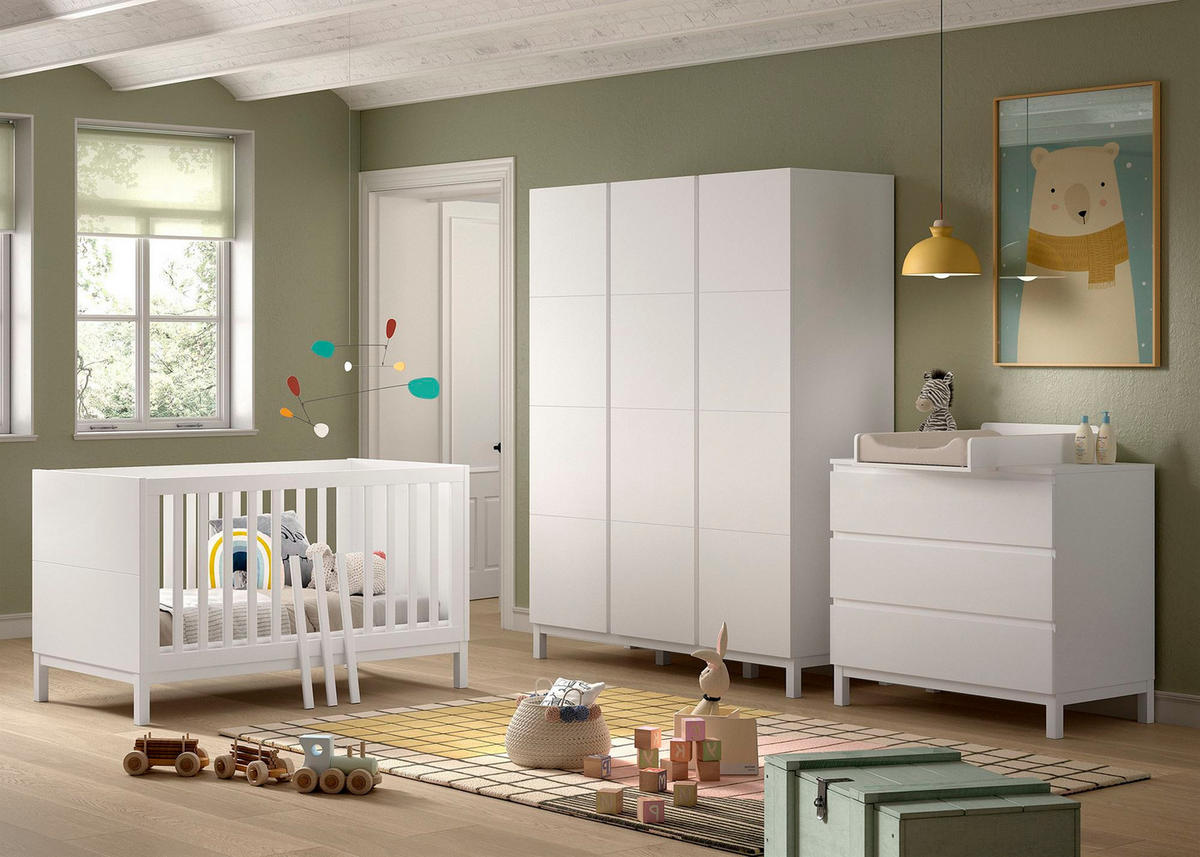 BABYZIMMER SET Keely Kiefer weiß Baby-/Juniorbett Kommode Schrank - Weiß, Holz (58/196/149cm) - 58aufmkessel