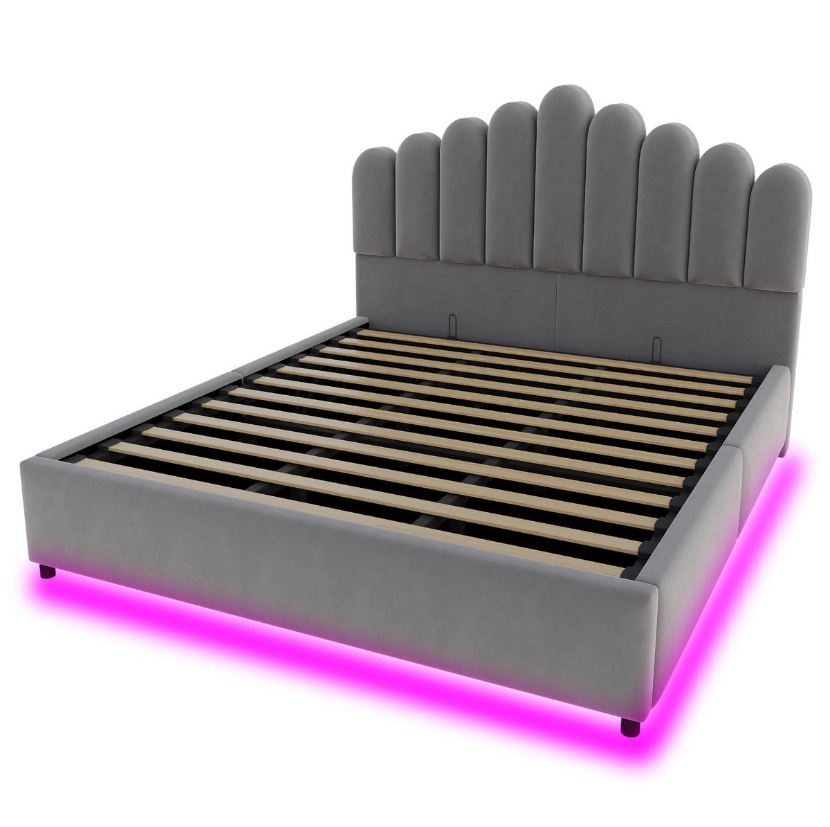 POLSTERBETT 180/200 cm aus Samt mit Stauraum und LED-Lichtleiste, Grau - Grau, Textil (180/200cm) - OKMYHOME