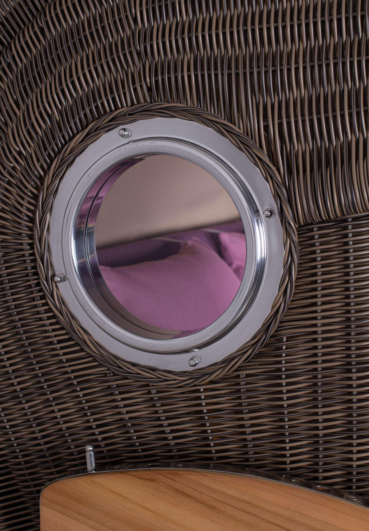 STRANDKORB Düne Grande Bullauge Teak PE Grey Dessin 590 - Violett/Lila, Metall (142/170/95cm) - Mr. Deko