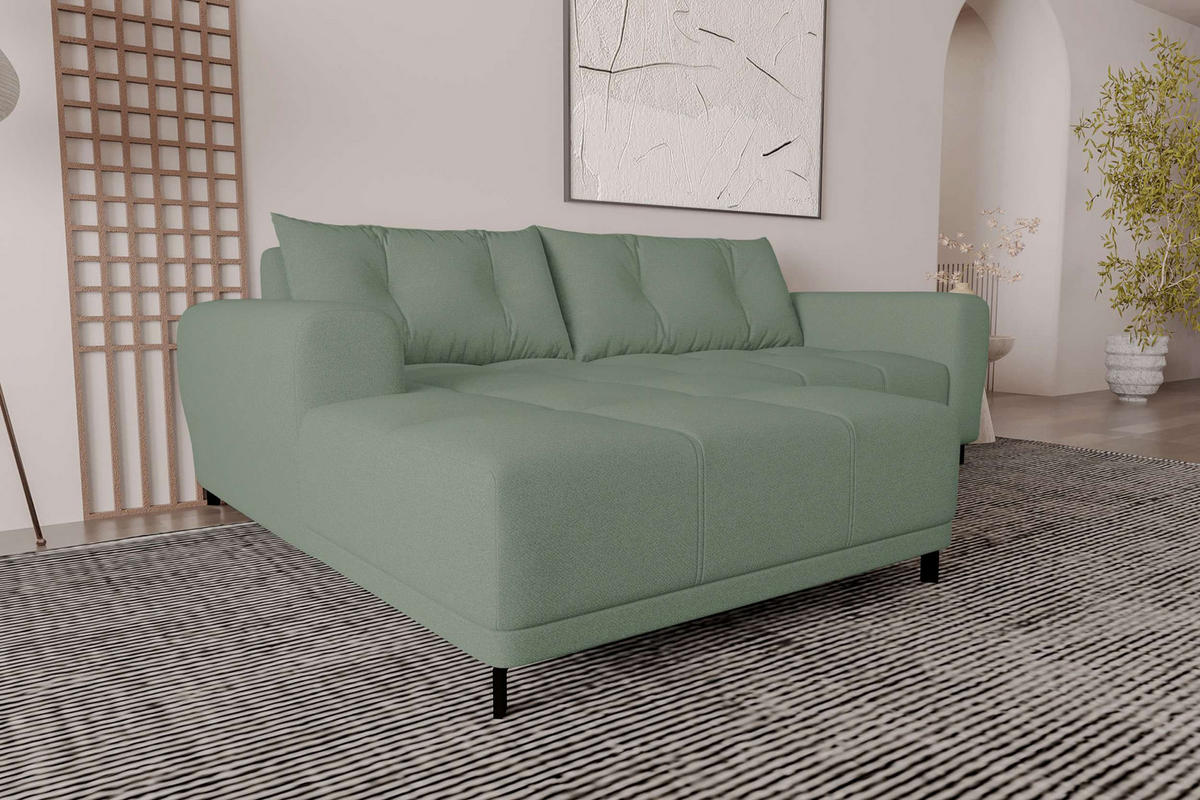 ECKSOFA Massimo Strukturstoff Salbeigrün inkl. Schlaffunktion Links - Salbeigrün/Schwarz, Textil/Metall (246/177cm) - 99rooms