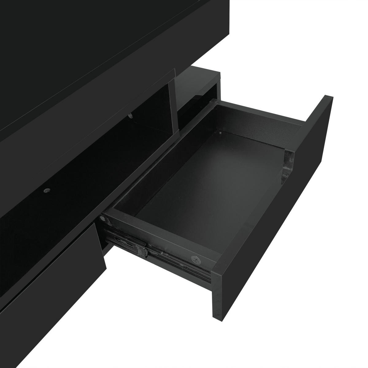 COUCHTISCH Hochglanz 80x50x36 cm Schwarz, LED Schubladen, Offene Fächer, Modern - Schwarz, Holz (50/80/36cm) - PARAFTA HOME