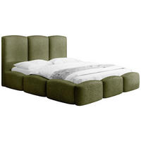 POLSTERBETT Harmony mit Bettkasten, Olivegrün Boucle 180x200 cm - Birkefarben/Schwarz, Holzwerkstoff/Kunststoff (180/200cm) - WFL GROUP