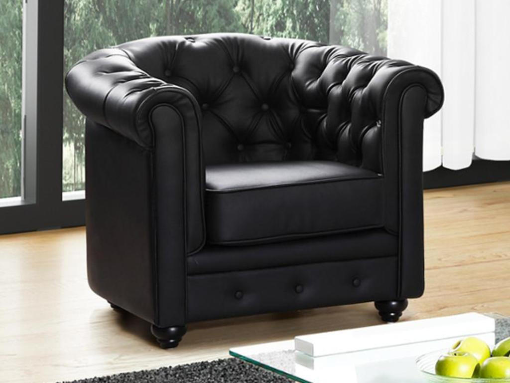 SESSEL - Kunstleder - Schwarz - CHESTERFIELD - Schwarz, Leder (78/72/82cm) - Vente-Unique